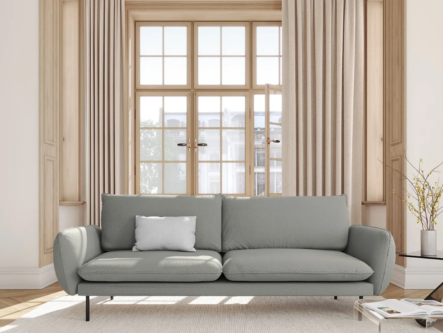 Outlet Cosmopolitan Design - Sofá "Vienna" 4 lugares em tecido bouclé cinza - 230x92x95cm Cinzento