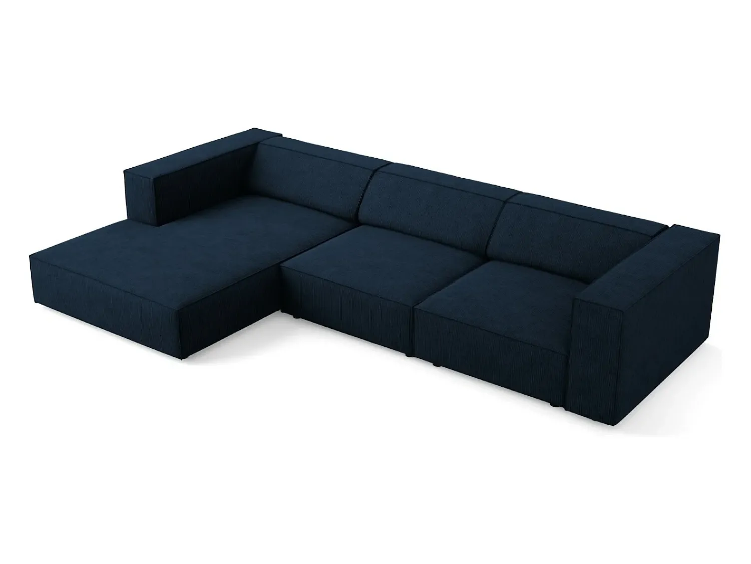 Cosmopolitan Design - Sofá de canto esquerdo "Arendal" 4 lugares em tecido chenille com efeito canelado azul real - 284x166x70cm^ Sofá