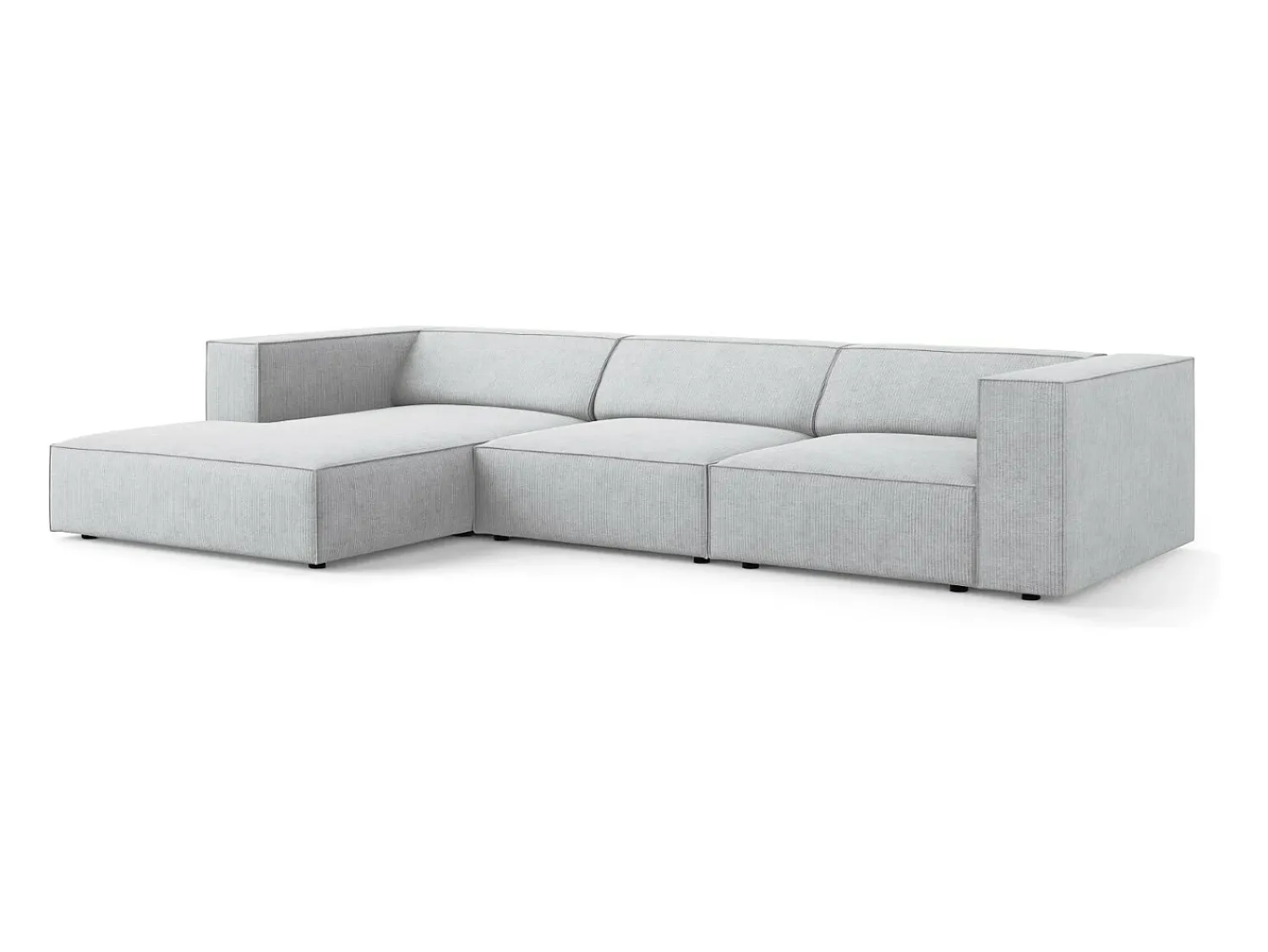 Cosmopolitan Design - Sofá de canto esquerdo "Arendal" 4 lugares em tecido chenille com efeito canelado cinza claro - 284x166x70cm^ Sofá
