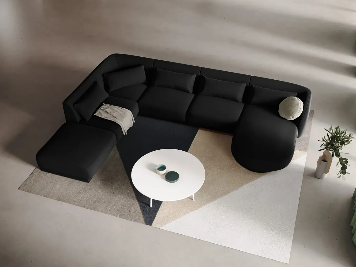 Sofá*Cosmopolitan Design - Sofá de canto panorâmico à esquerda "Tulum" 6 lugares em veludo - 330x255x70cm Preto