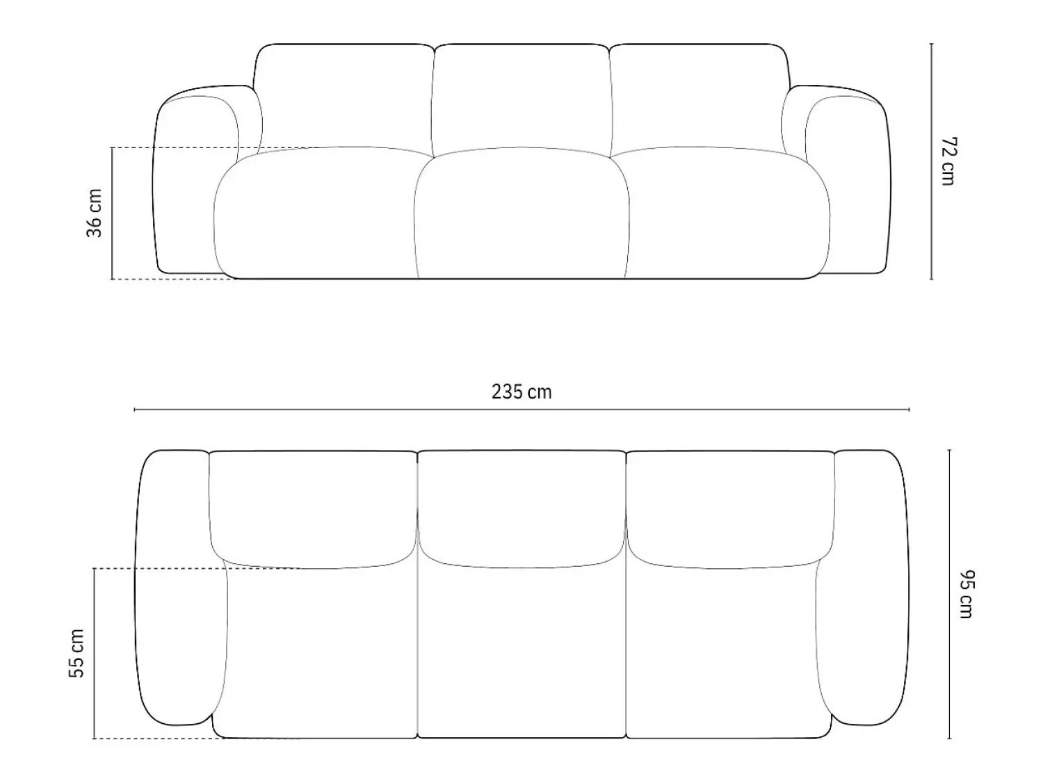 Sofá*Cosmopolitan Design - Sofá "Nolio" 3 lugares em tecido chenille cinza - 235x95x72cm Cinzento