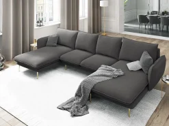 Cosmopolitan Design - Sofá panorâmico "Vienna" 6 lugares em tecido estrutural cinza escuro - 350x170x95cm Cinza antracite