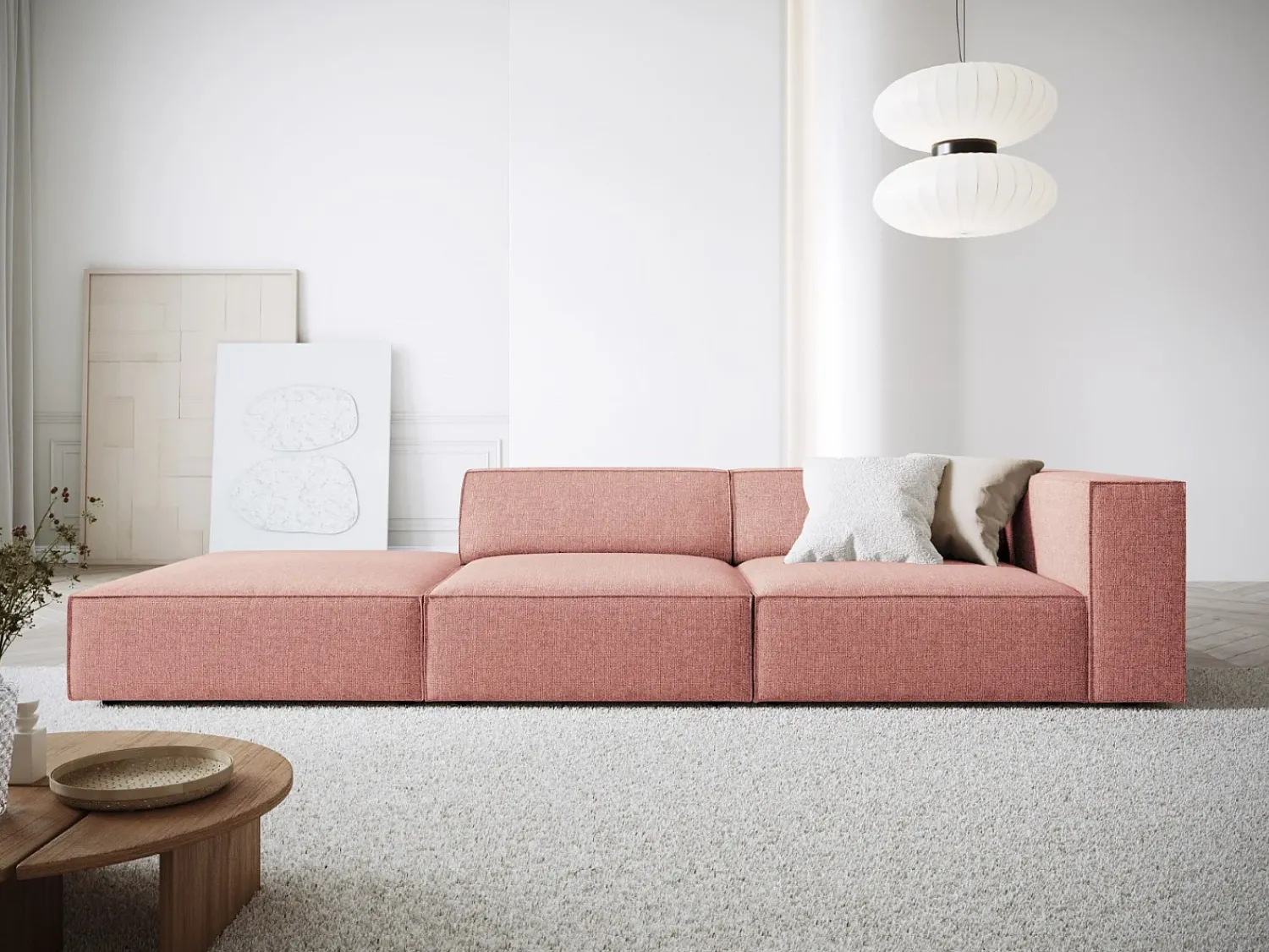 Discount Cosmopolitan Design - Sofá esquerdo "Arendal" 4 lugares em tecido chenille - 262x102x70cm Rosa