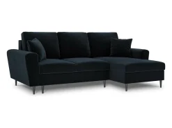 Sofá*Cosmopolitan Design - Sofá convertível de canto direito com caixa de arrumação "Kyoto" 4 lugares em veludo - 241x145x88cm Azul escuro