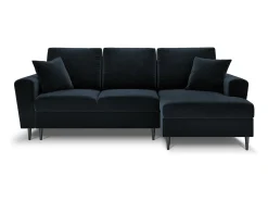 Sofá*Cosmopolitan Design - Sofá convertível de canto direito com caixa de arrumação "Kyoto" 4 lugares em veludo - 241x145x88cm Azul escuro