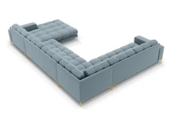 New Cosmopolitan Design - Sofá de canto panorâmico à esquerda "Bali" 7 lugares em veludo - 327x256x75cm Azul claro