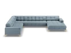 New Cosmopolitan Design - Sofá de canto panorâmico à esquerda "Bali" 7 lugares em veludo - 327x256x75cm Azul claro