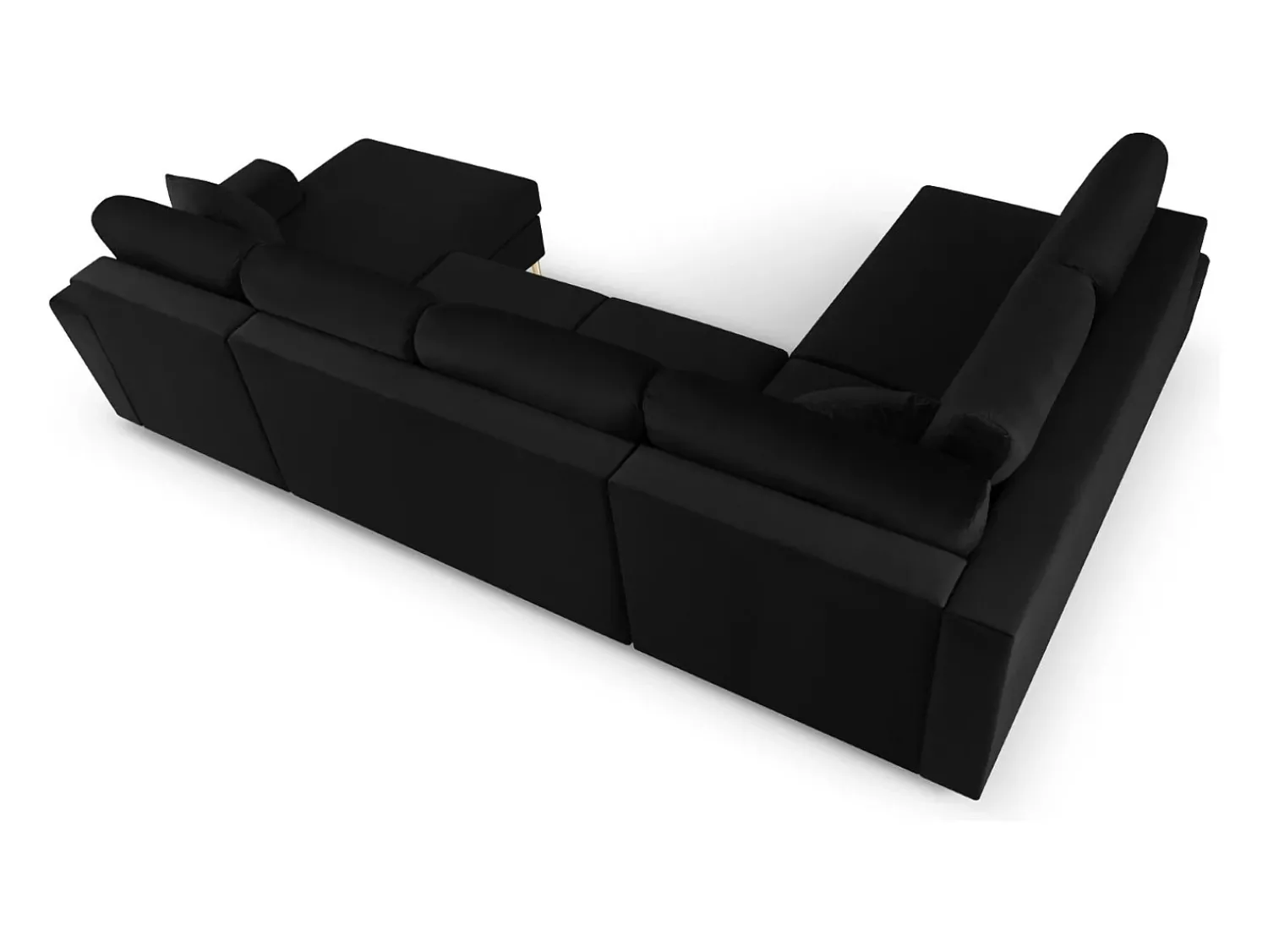 Sofá*Cosmopolitan Design - Sofá panorâmico convertível esquerdo com caixa de arrumação "Kyoto" 7 lugares em veludo - 313x194x88cm Preto