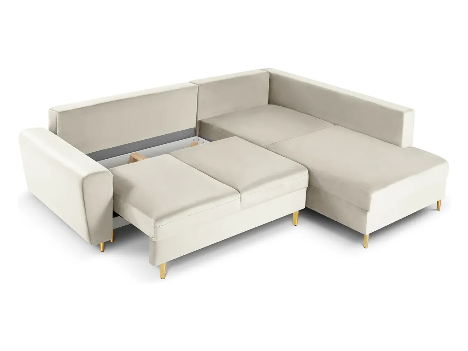 Cosmopolitan Design - Sofá convertível de canto direito com caixa de arrumação "Kyoto" 5 lugares em veludo claro - 243x194x88cm^ Sofá