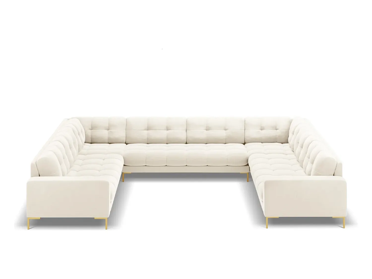 Hot Cosmopolitan Design - Sofá panorâmico "Bali" 9 lugares em veludo claro - 327x256x75cm Bege