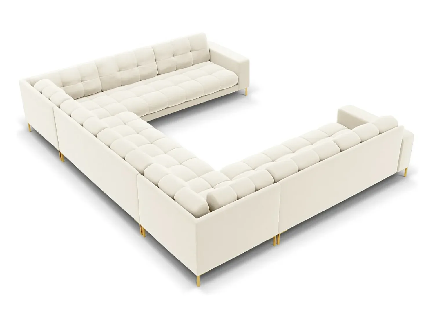 Hot Cosmopolitan Design - Sofá panorâmico "Bali" 9 lugares em veludo claro - 327x256x75cm Bege