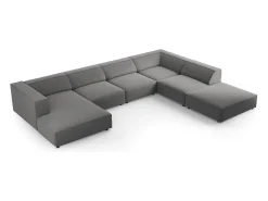 Sofá|Cosmopolitan Design - Sofá de canto direito panorâmico "Arendal" 7 lugares em veludo cimento - 364x262x70cm Cinzento