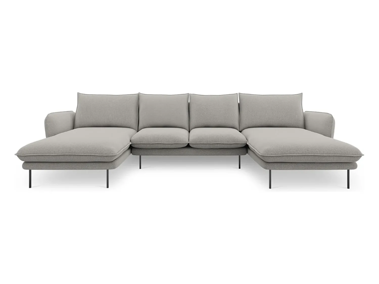 Cosmopolitan Design - Sofá panorâmico "Vienna" 6 lugares em tecido estrutural cinza claro - 350x170x95cm^ Sofá