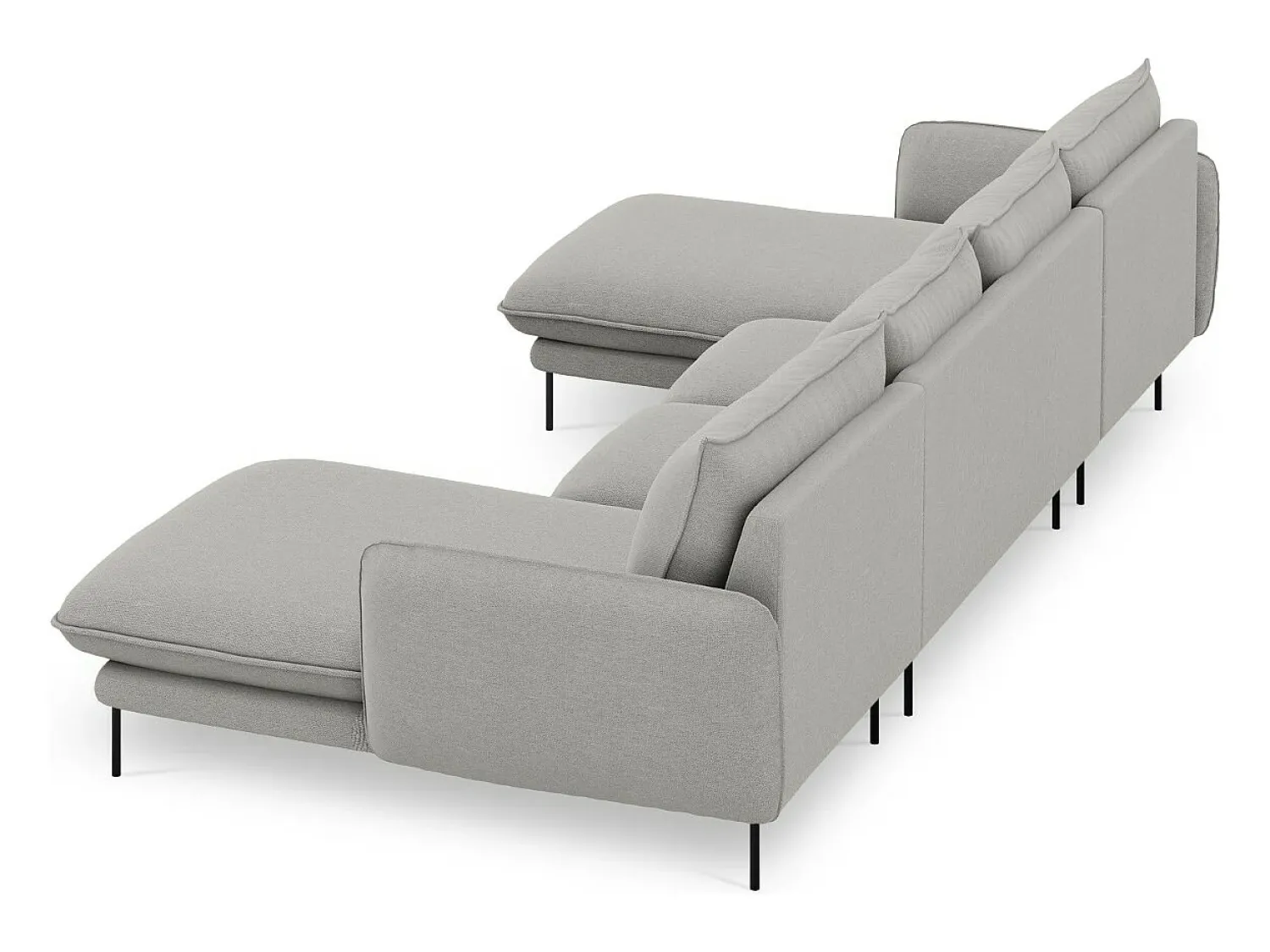 Cosmopolitan Design - Sofá panorâmico "Vienna" 6 lugares em tecido estrutural cinza claro - 350x170x95cm^ Sofá