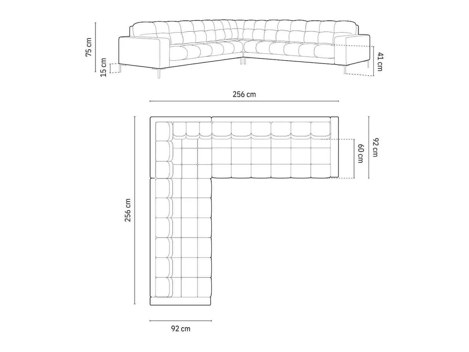 Sofá*Cosmopolitan Design - Sofá de canto simétrico "Bali" 6 lugares em tecido estrutural tijolo - 256x256x75cm Terracota