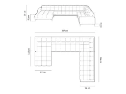 New Cosmopolitan Design - Sofá de canto direito panorâmico "Bali" 7 lugares em tecido estrutural tijolo - 327x256x75cm Terracota