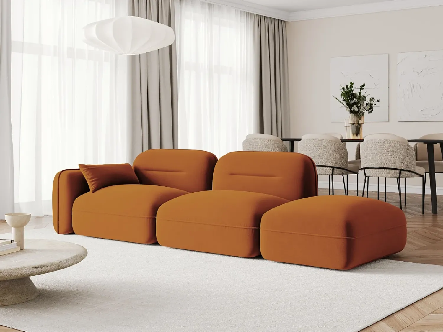 Cosmopolitan Design - Sofá modular direito "Sydney" 3 lugares em veludo - 295x90x70cm^ Sofá