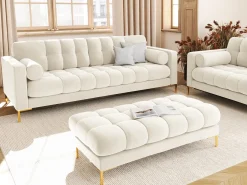 Sofá*Cosmopolitan Design - Sofá "Bali" 3 lugares em veludo claro - 177x92x75cm Bege