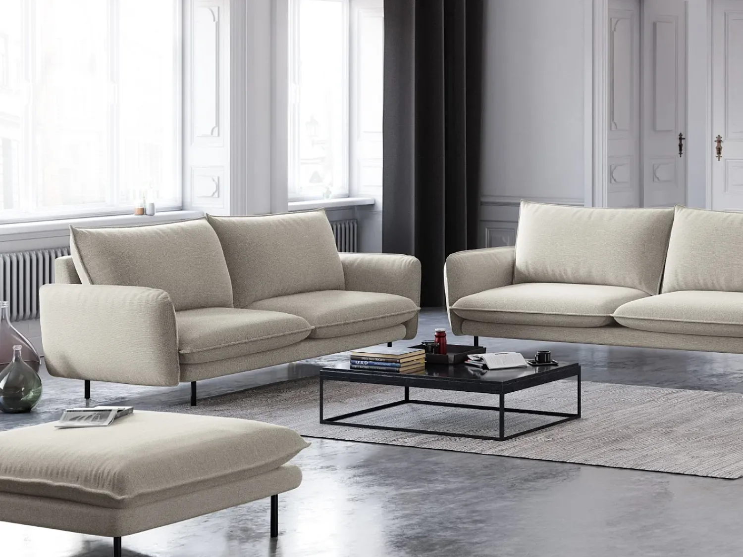 Sofá|Cosmopolitan Design - Sofá "Vienna" 2 lugares em tecido estrutural claro - 160x92x95cm Bege