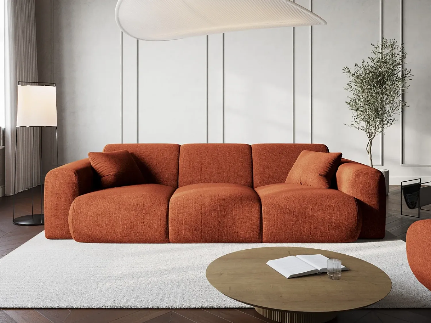 Sofá|Cosmopolitan Design - Sofá "Nolio" 3 lugares em tecido chenille - 235x95x72cm Terracota
