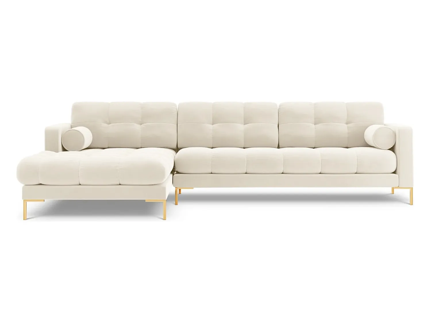 Sofá|Cosmopolitan Design - Sofá de canto esquerdo "Bali" 5 lugares em veludo claro - 293x185x75cm Bege