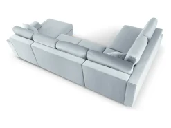 Sofá|Cosmopolitan Design - Sofá panorâmico convertível esquerdo com caixa de arrumação "Kyoto" 7 lugares em veludo - 313x194x88cm Azul claro