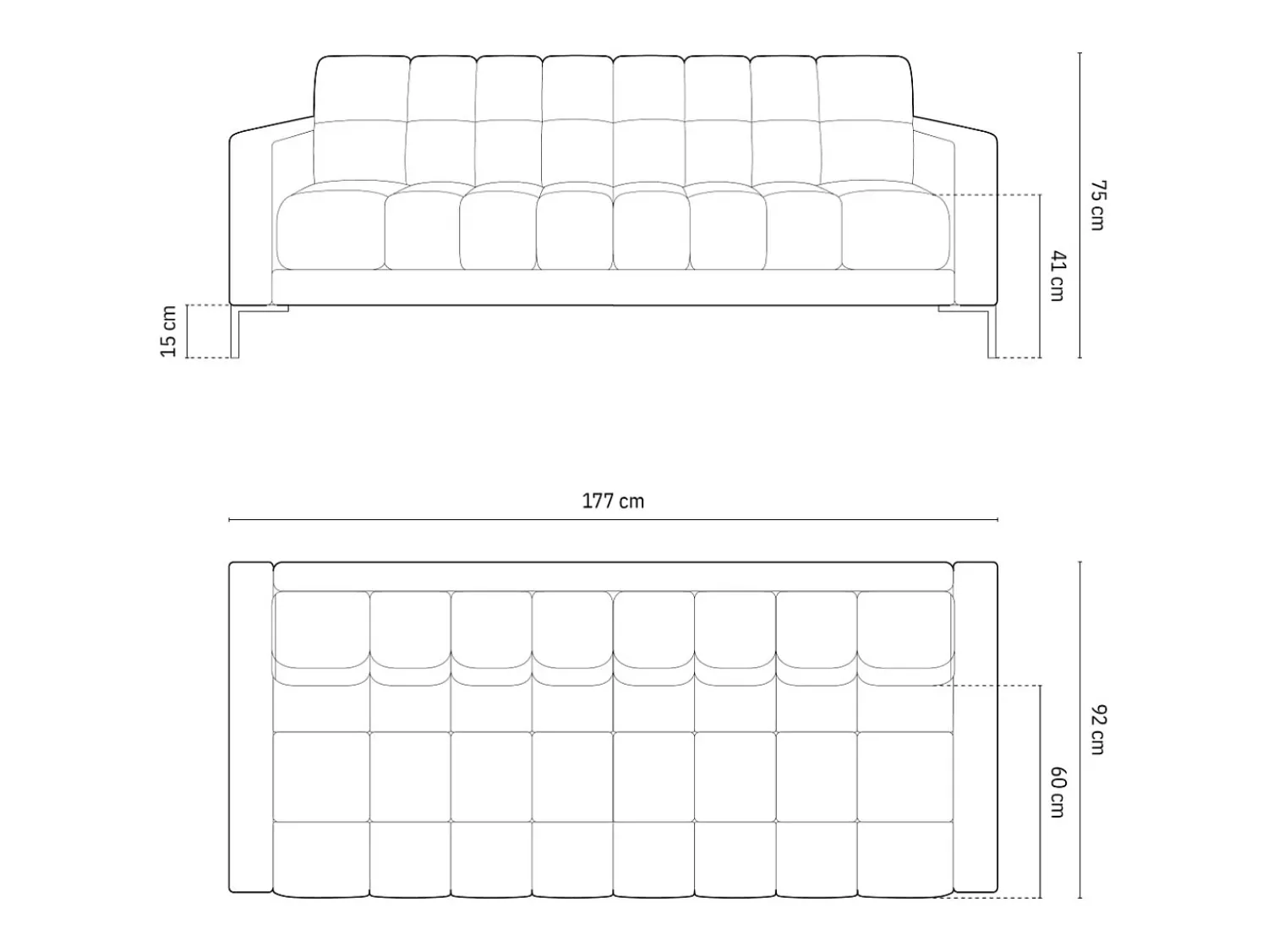 Sofá*Cosmopolitan Design - Sofá "Bali" 3 lugares em tecido estrutural - 177x92x75cm Preto