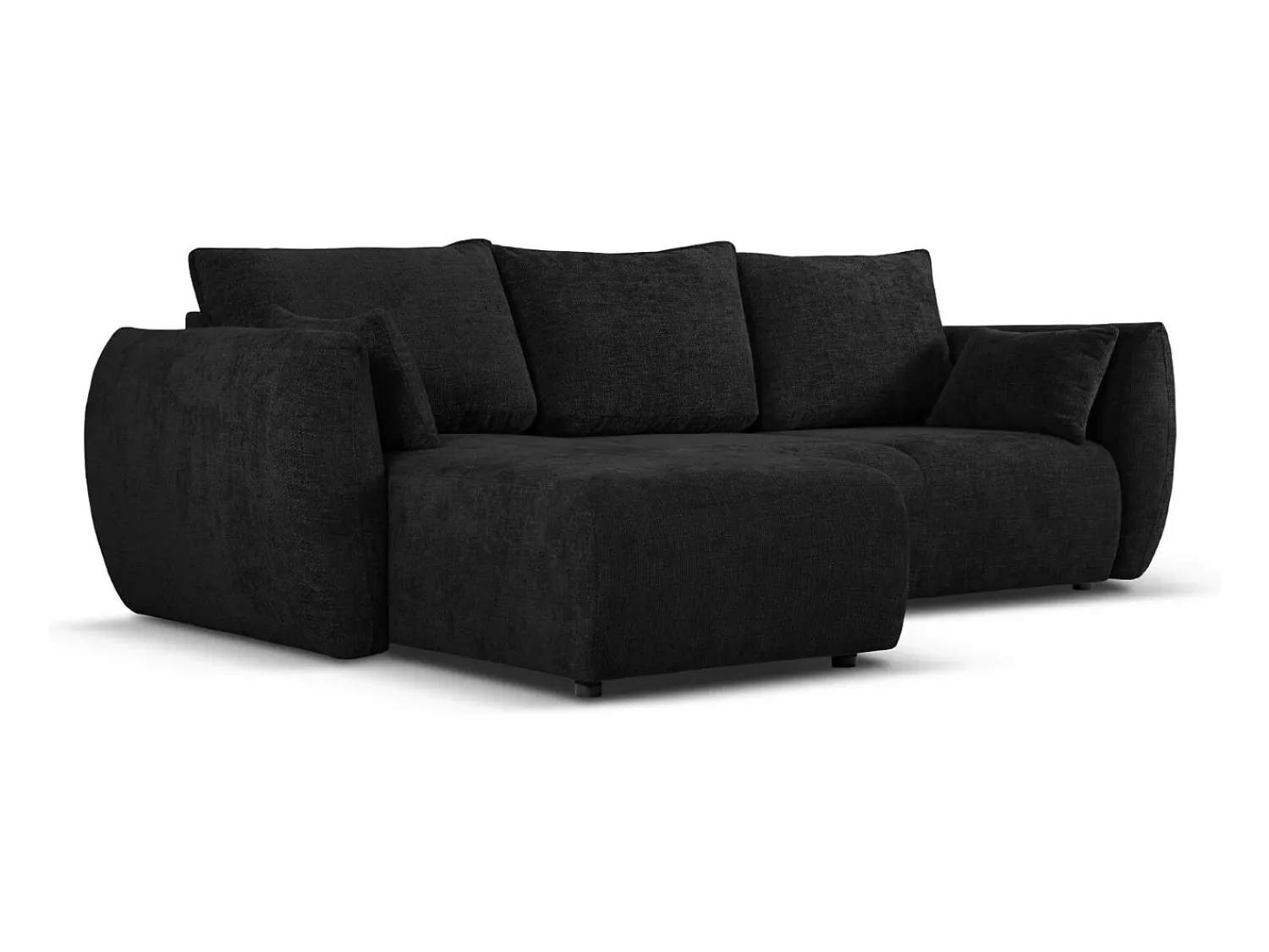 New Cosmopolitan Design - Sofá convertível de canto esquerdo com caixa de arrumação "Matera" 4 lugares em tecido chenille - 253x173x86cm Preto