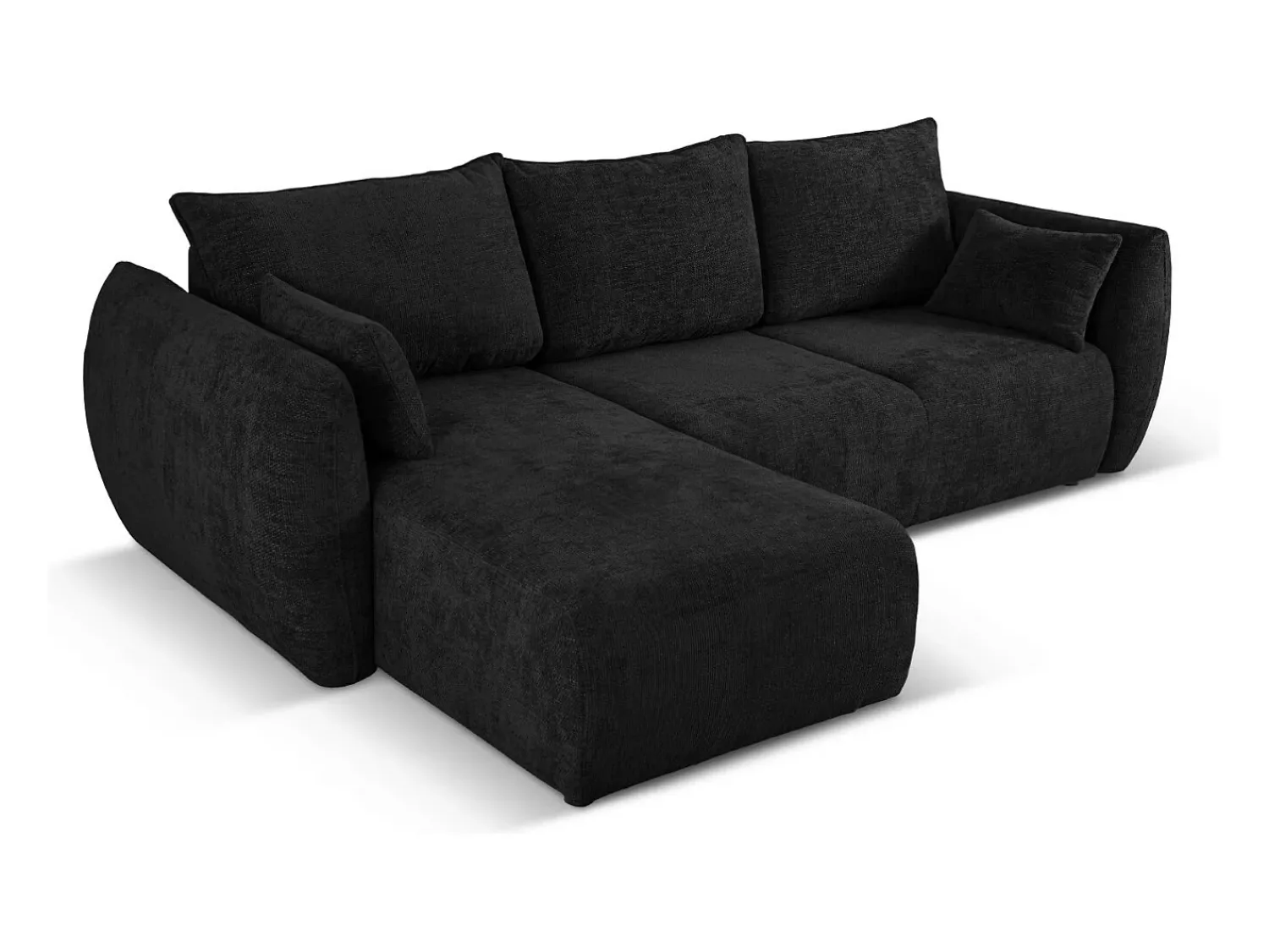 New Cosmopolitan Design - Sofá convertível de canto esquerdo com caixa de arrumação "Matera" 4 lugares em tecido chenille - 253x173x86cm Preto