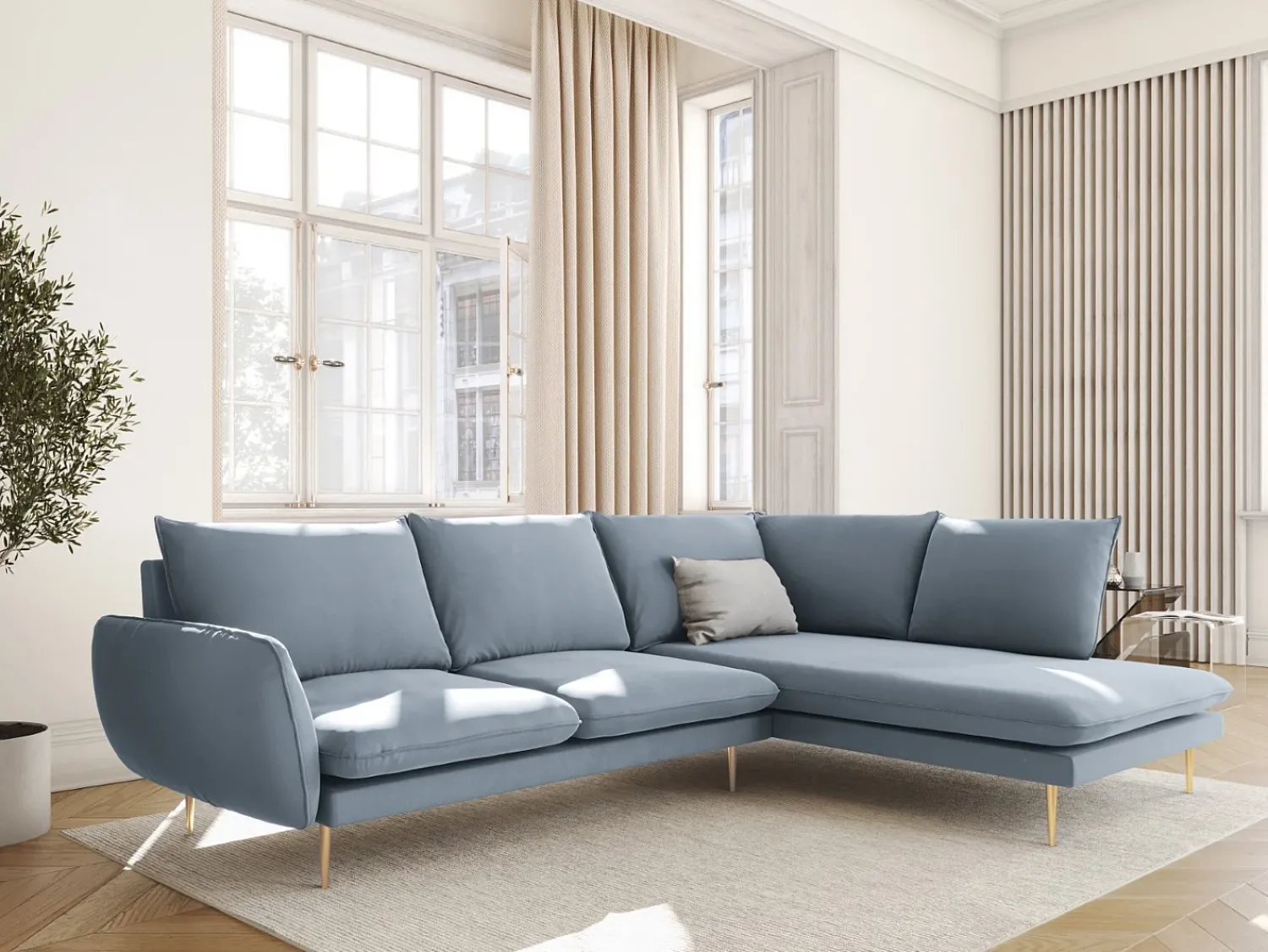 Cosmopolitan Design - Sofá de canto direito "Vienna" 6 lugares em veludo - 275x185x95cm^ Sofá