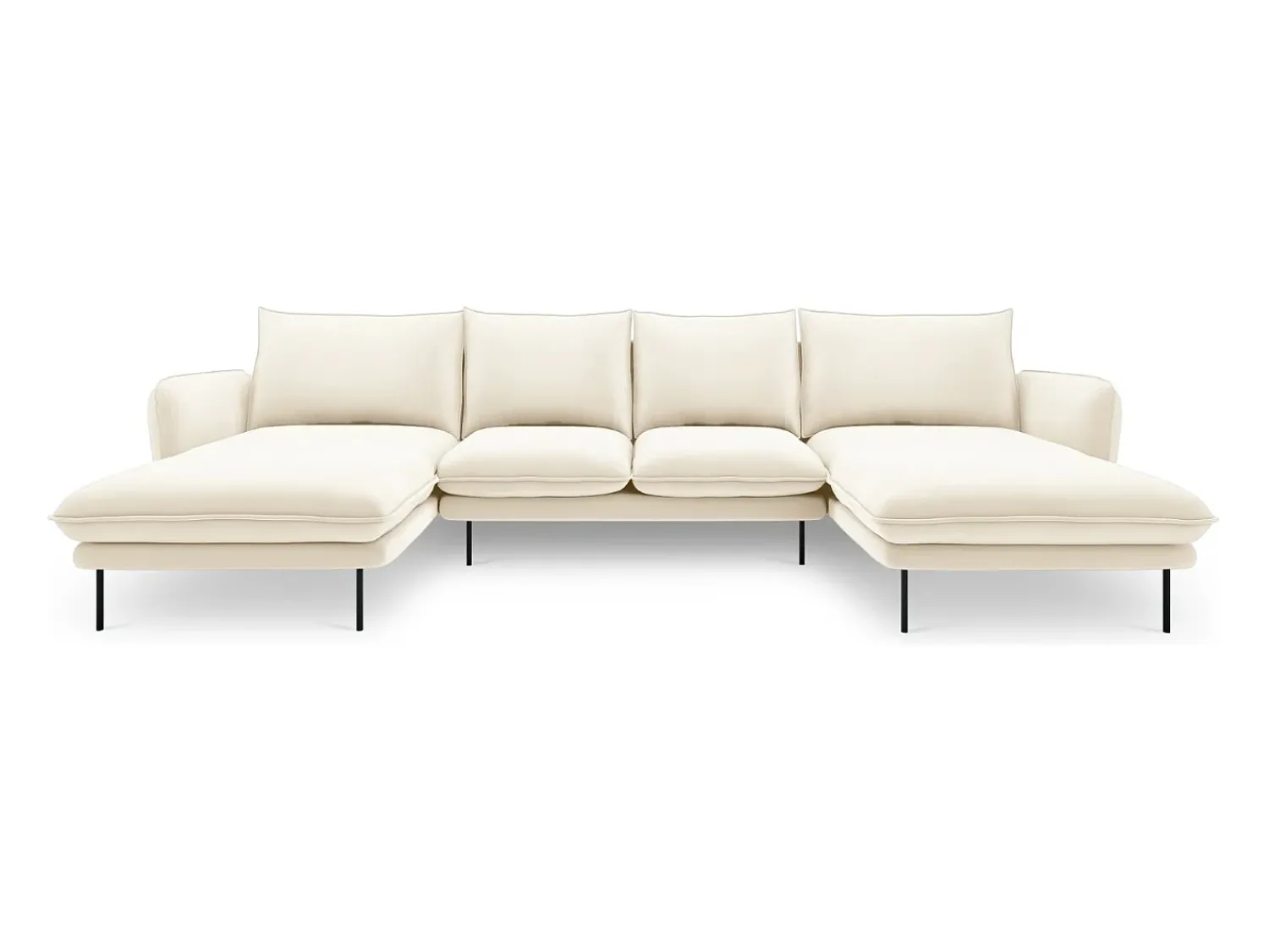 Best Cosmopolitan Design - Sofá panorâmico "Vienna" 6 lugares em veludo claro - 350x170x95cm Bege