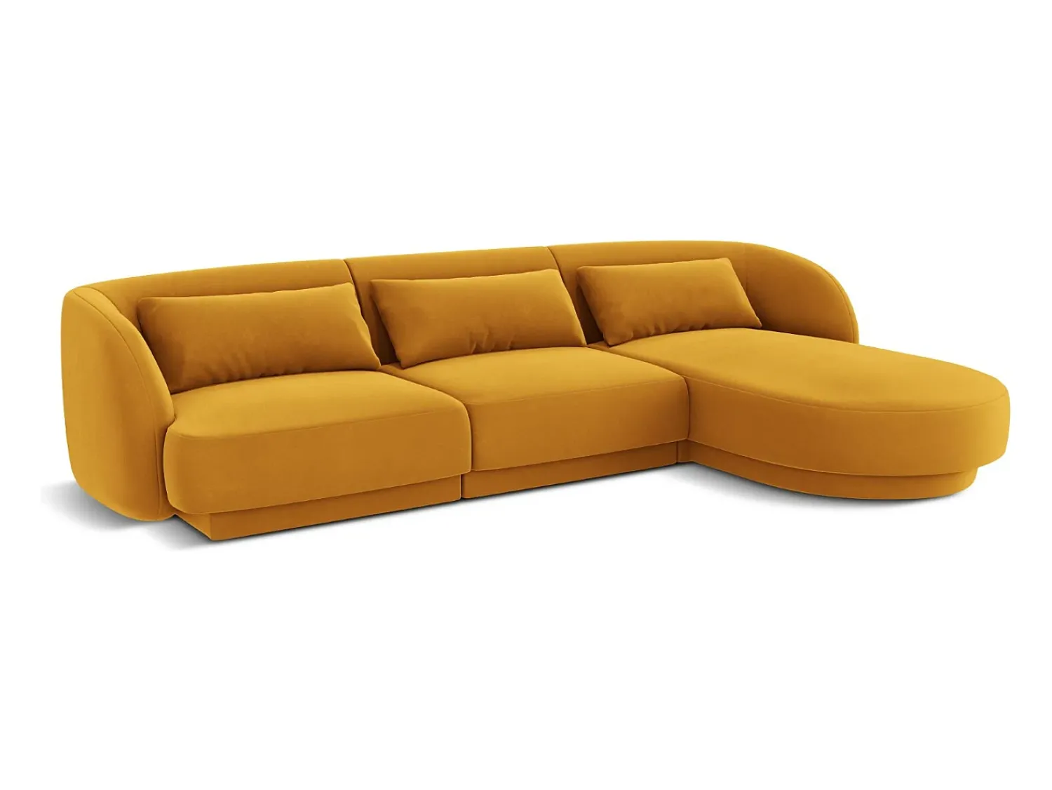 Cosmopolitan Design - Sofá de canto direito "Tulum" 4 lugares em veludo - 255x156x70cm Amarelo