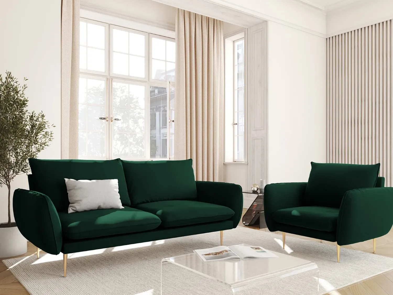 Sofá*Cosmopolitan Design - Sofá "Vienna" 2 lugares em veludo verde garrafa - 160x92x95cm Verde pinho