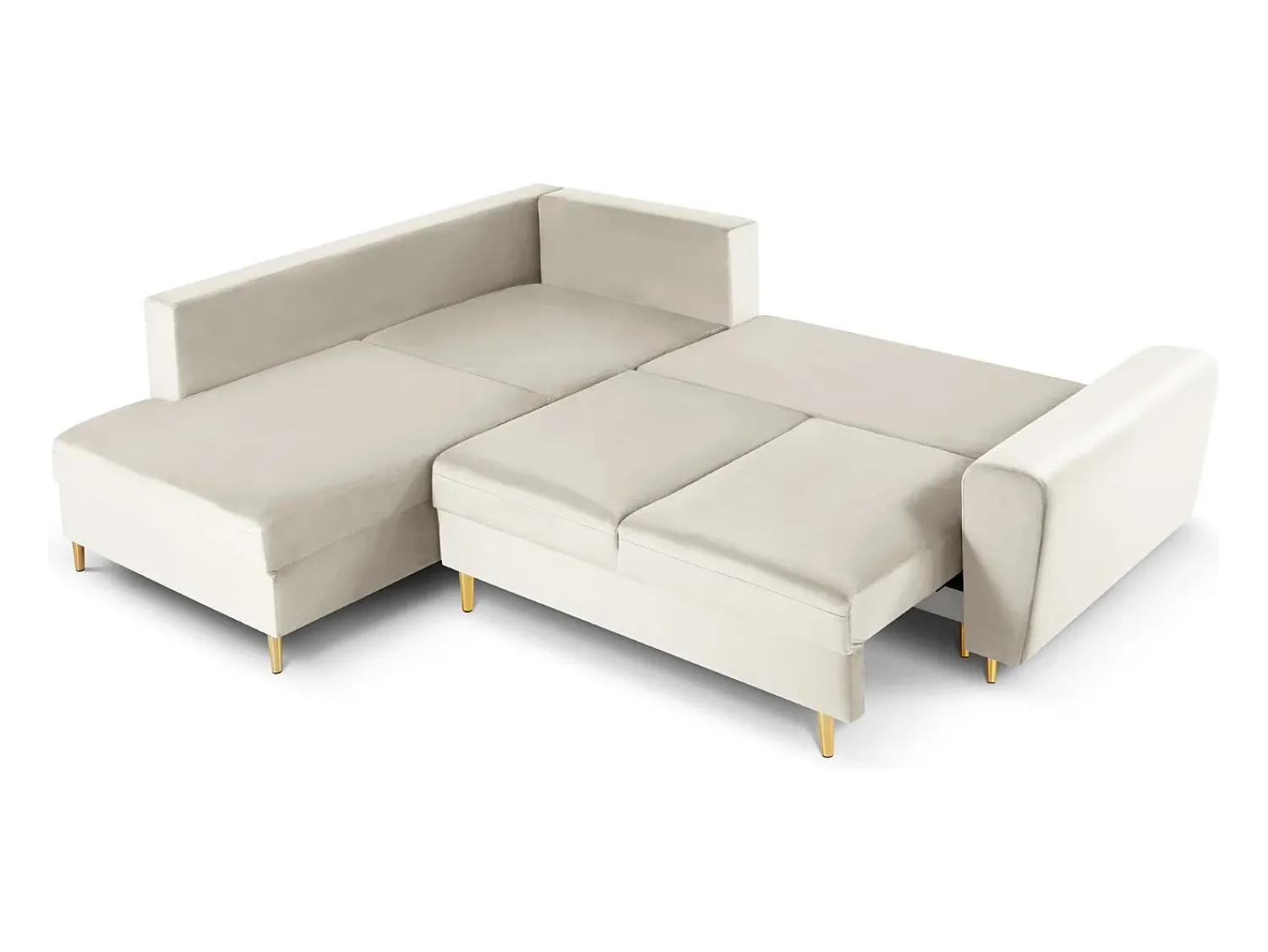 Sofá*Cosmopolitan Design - Sofá convertível de canto esquerdo com caixa de arrumação "Kyoto" 5 lugares em veludo claro - 243x194x88cm Bege
