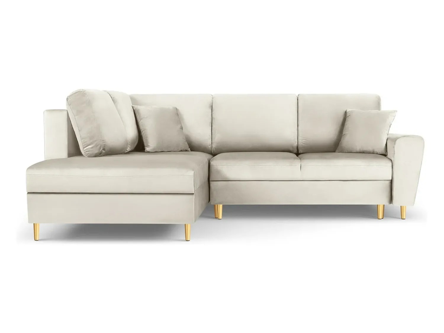 Sofá*Cosmopolitan Design - Sofá convertível de canto esquerdo com caixa de arrumação "Kyoto" 5 lugares em veludo claro - 243x194x88cm Bege