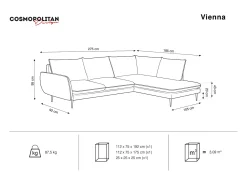 Outlet Cosmopolitan Design - Sofá de canto direito "Vienna" 6 lugares em veludo - 275x185x95cm Azul claro
