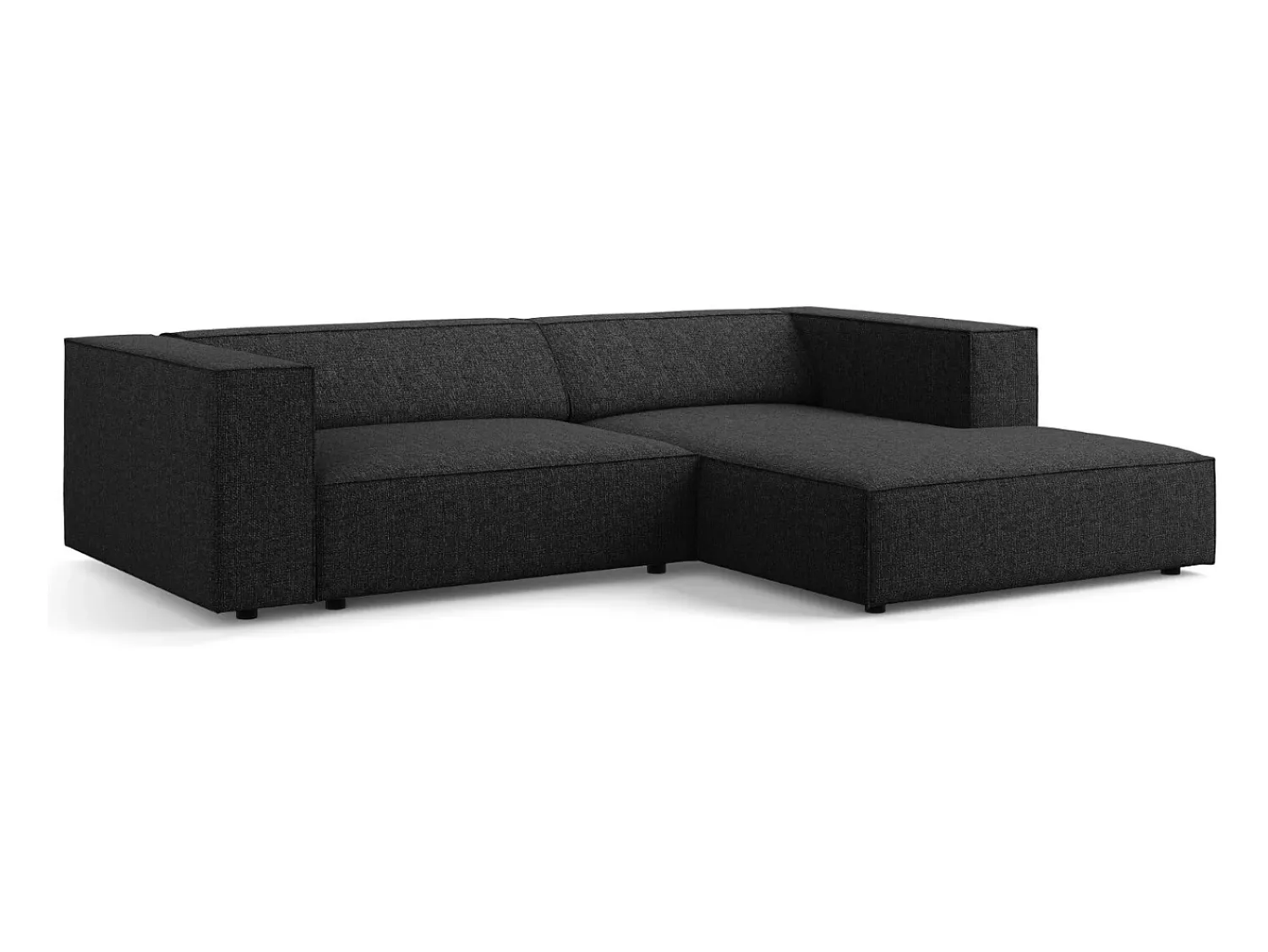 New Cosmopolitan Design - Sofá de canto direito "Arendal" 3 lugares em tecido chenille - 224x166x70cm Preto