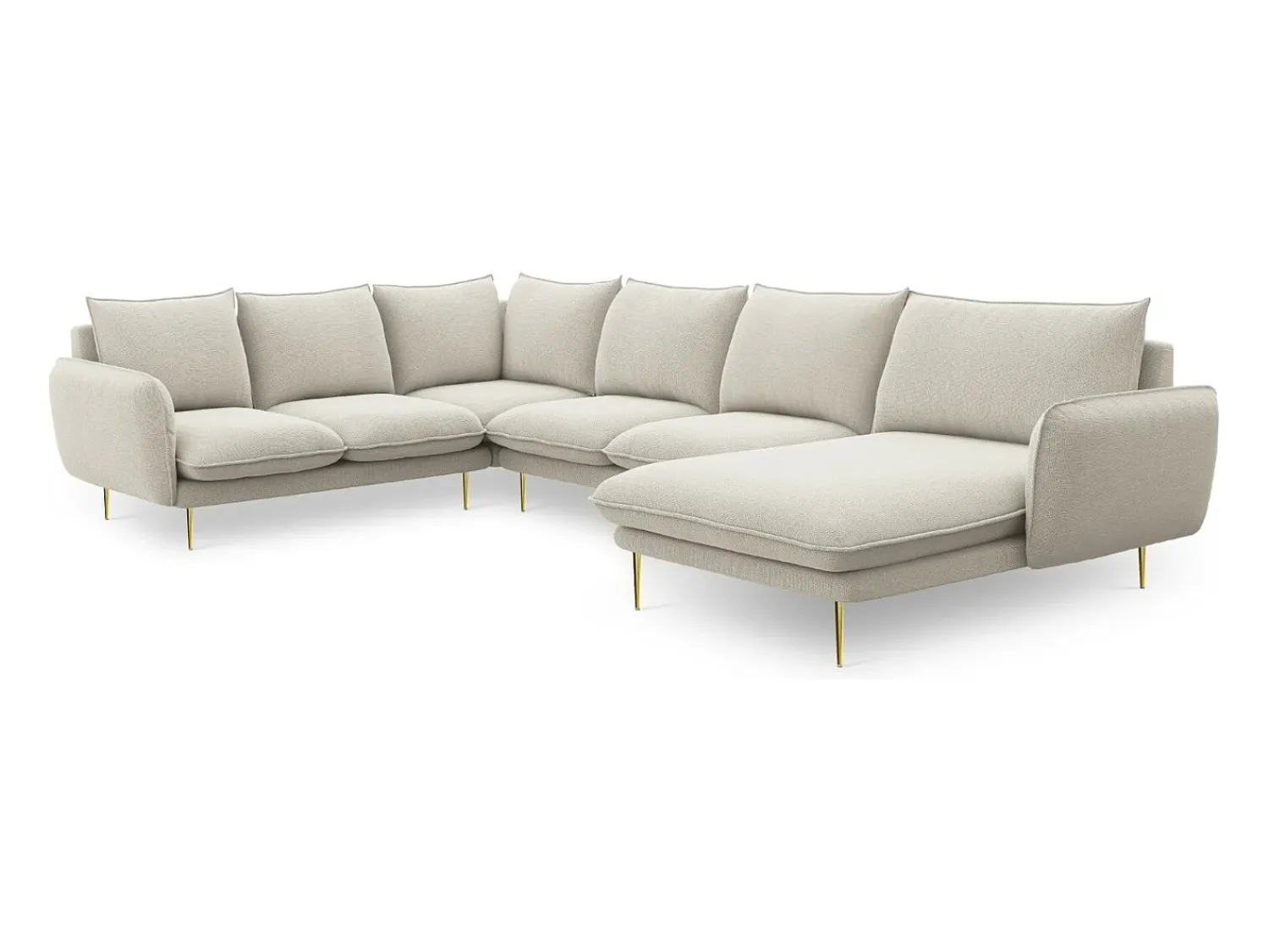 Sofá*Cosmopolitan Design - Sofá de canto panorâmico à esquerda "Vienna" 7 lugares em tecido estrutural claro - 330x235x95cm Bege