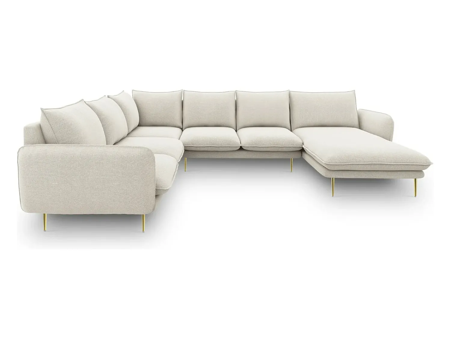 Sofá*Cosmopolitan Design - Sofá de canto panorâmico à esquerda "Vienna" 7 lugares em tecido estrutural claro - 330x235x95cm Bege