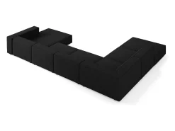 Outlet Cosmopolitan Design - Sofá de canto panorâmico à esquerda "Arendal" 7 lugares em tecido chenille com efeito canelado - 364x262x70cm Preto