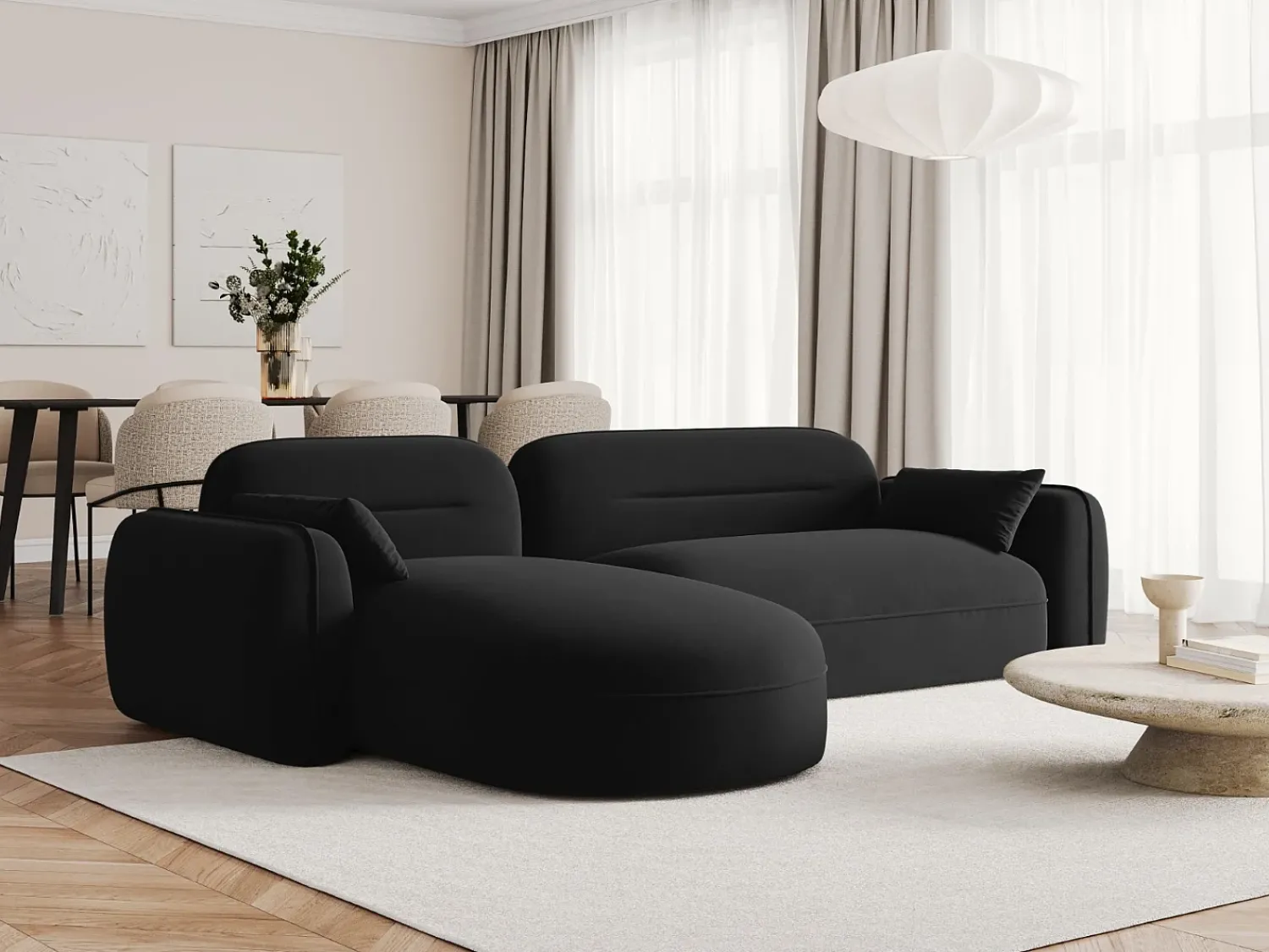 Sofá|Cosmopolitan Design - Sofá modular de canto esquerdo "Sydney" 4 lugares em veludo - 275x165x70cm Preto