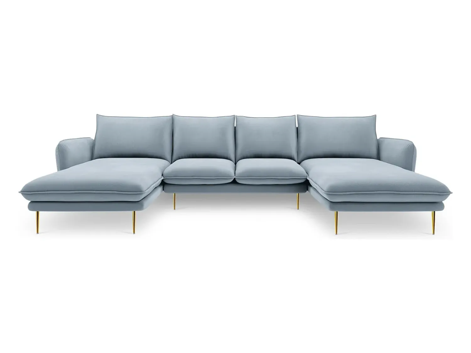 Sale Cosmopolitan Design - Sofá panorâmico "Vienna" 6 lugares em veludo - 350x170x95cm Azul claro