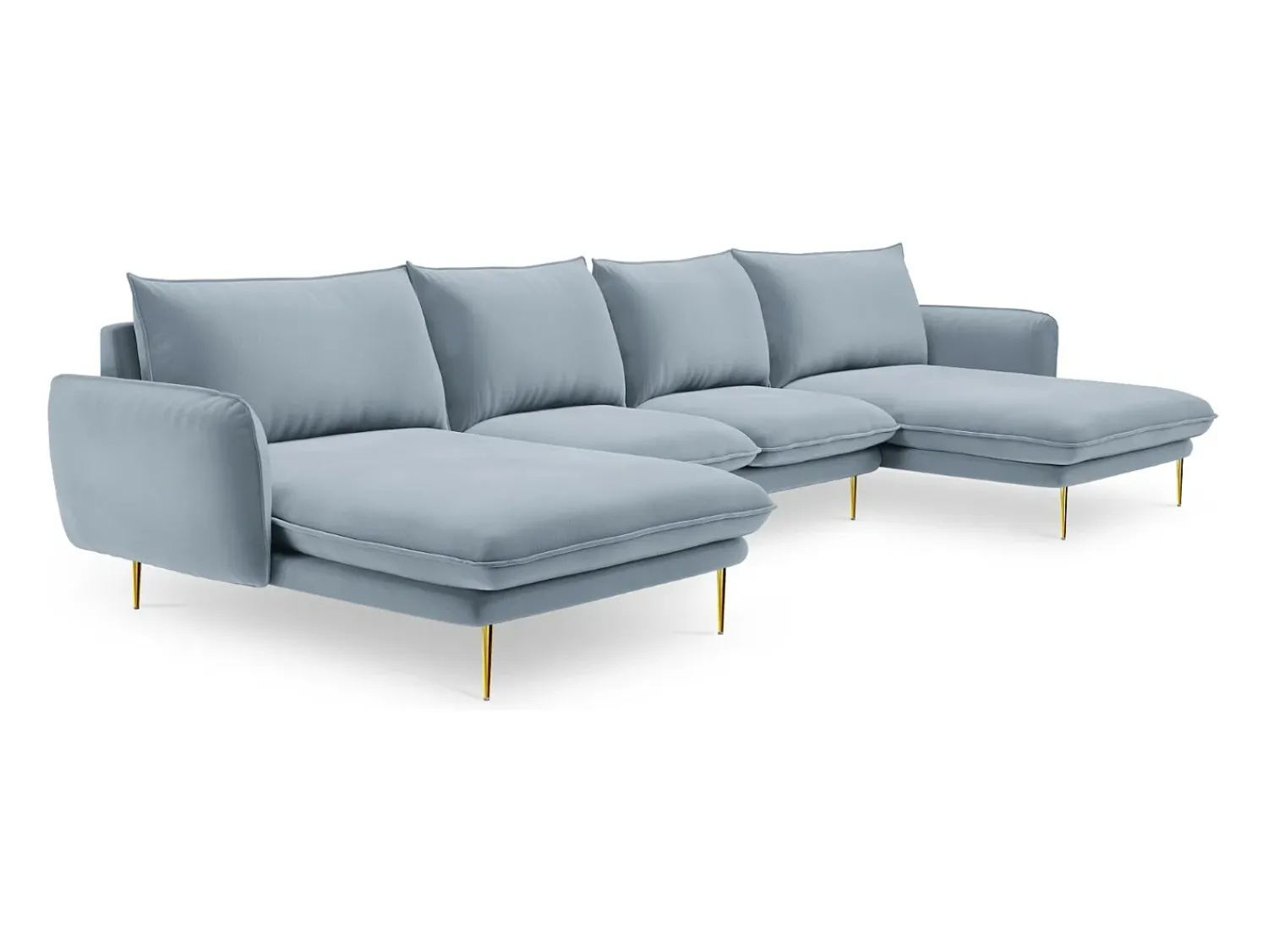 Sale Cosmopolitan Design - Sofá panorâmico "Vienna" 6 lugares em veludo - 350x170x95cm Azul claro