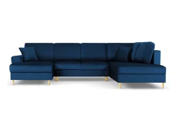 Cosmopolitan Design - Sofá panorâmico convertível em linha reta com caixa de arrumação "Kyoto" 7 lugares em veludo azul real - 313x194x88cm Azul escuro