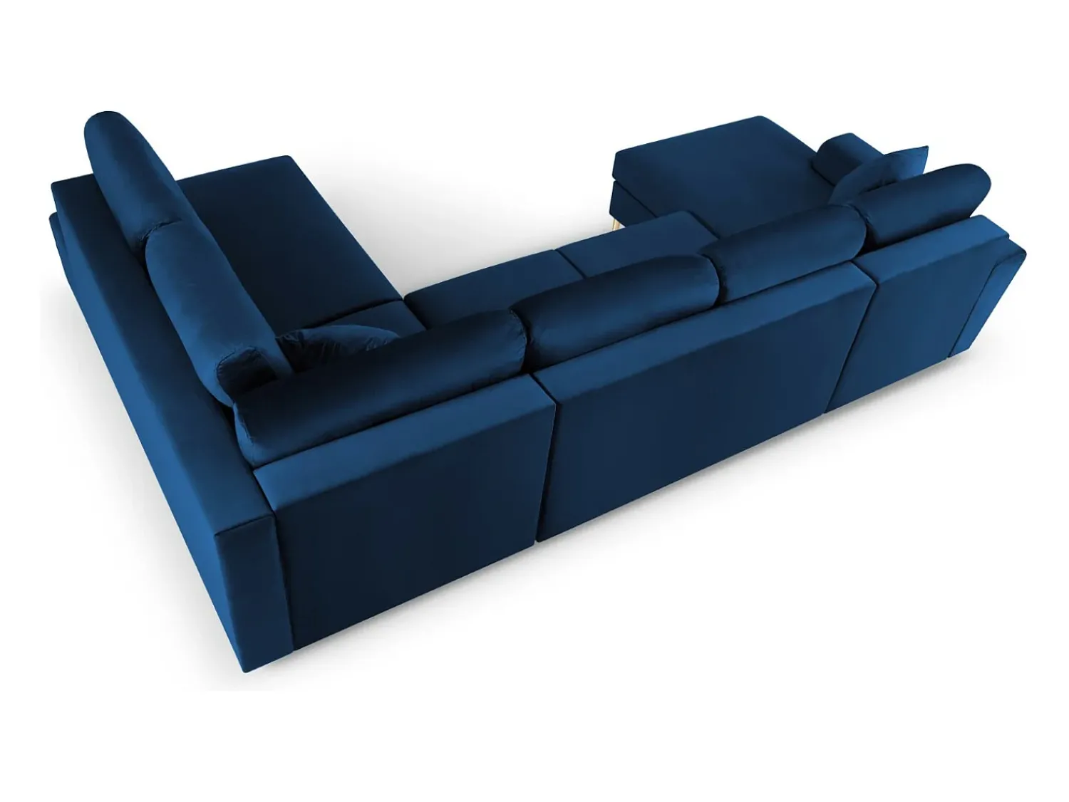 Cosmopolitan Design - Sofá panorâmico convertível em linha reta com caixa de arrumação "Kyoto" 7 lugares em veludo azul real - 313x194x88cm Azul escuro