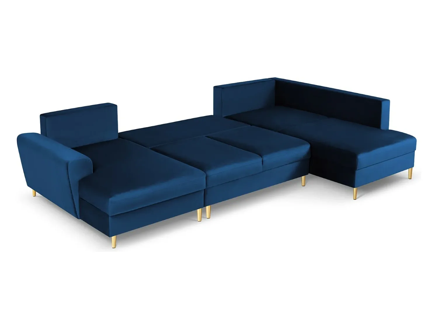 Cosmopolitan Design - Sofá panorâmico convertível em linha reta com caixa de arrumação "Kyoto" 7 lugares em veludo azul real - 313x194x88cm Azul escuro