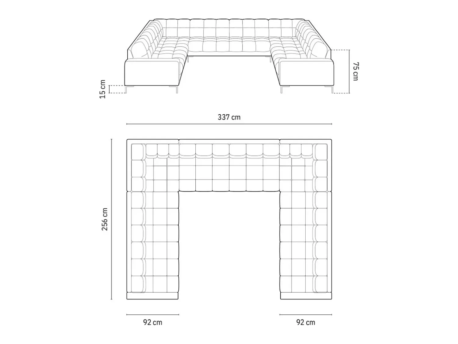 Sofá*Cosmopolitan Design - Sofá panorâmico "Bali" 9 lugares em veludo prata - 327x256x75cm Prateado
