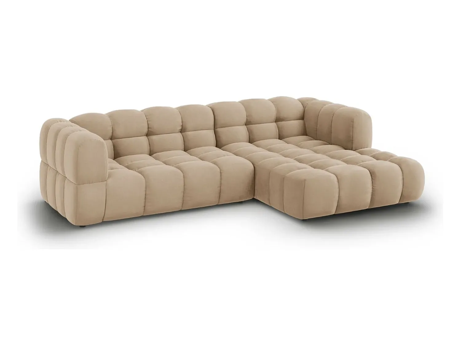 Best Cosmopolitan Design - Sofá modular de canto direito "Sky" 4 lugares em veludo areia - 272x162x75cm Camel