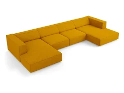 Sofá*Cosmopolitan Design - Sofá panorâmico "Arendal" 6 lugares em tecido chenille com efeito canelado mostarda - 364x166x70cm Amarelo mostarda