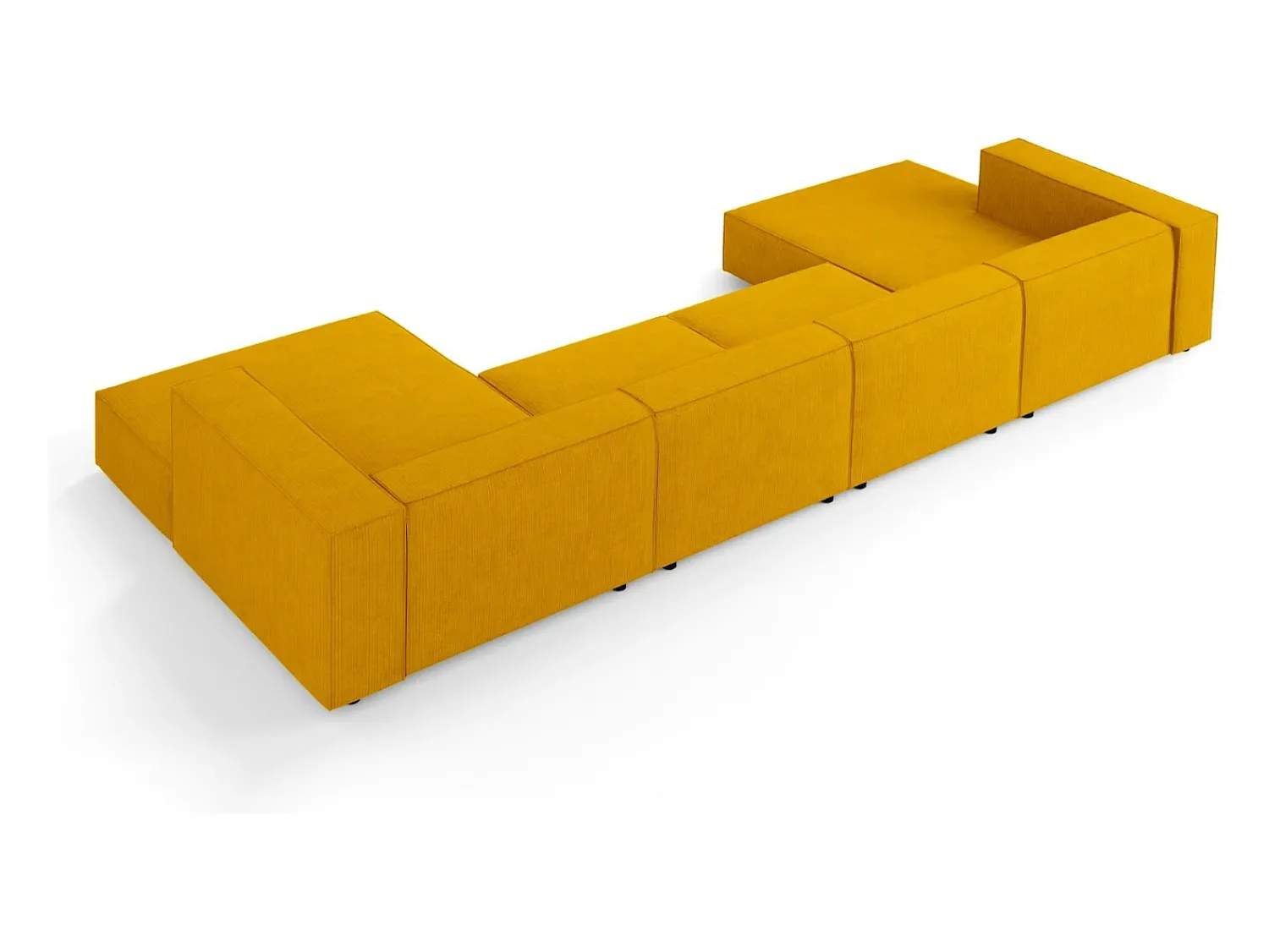 Sofá*Cosmopolitan Design - Sofá panorâmico "Arendal" 6 lugares em tecido chenille com efeito canelado mostarda - 364x166x70cm Amarelo mostarda